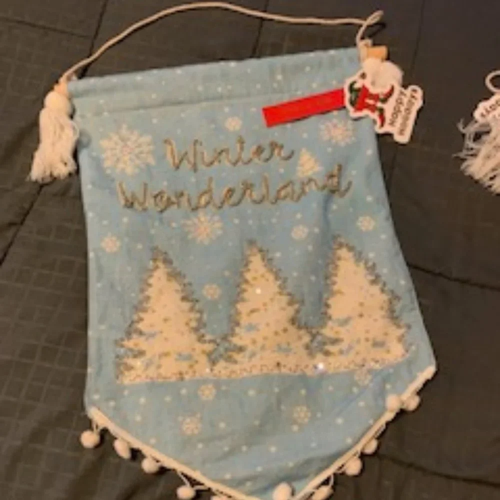 Cotton and linen Winter Wonderland hanging flag